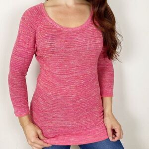 Loft Women's Pink Marled Roundneck Lightweight Elbow-length Pullover Sweater